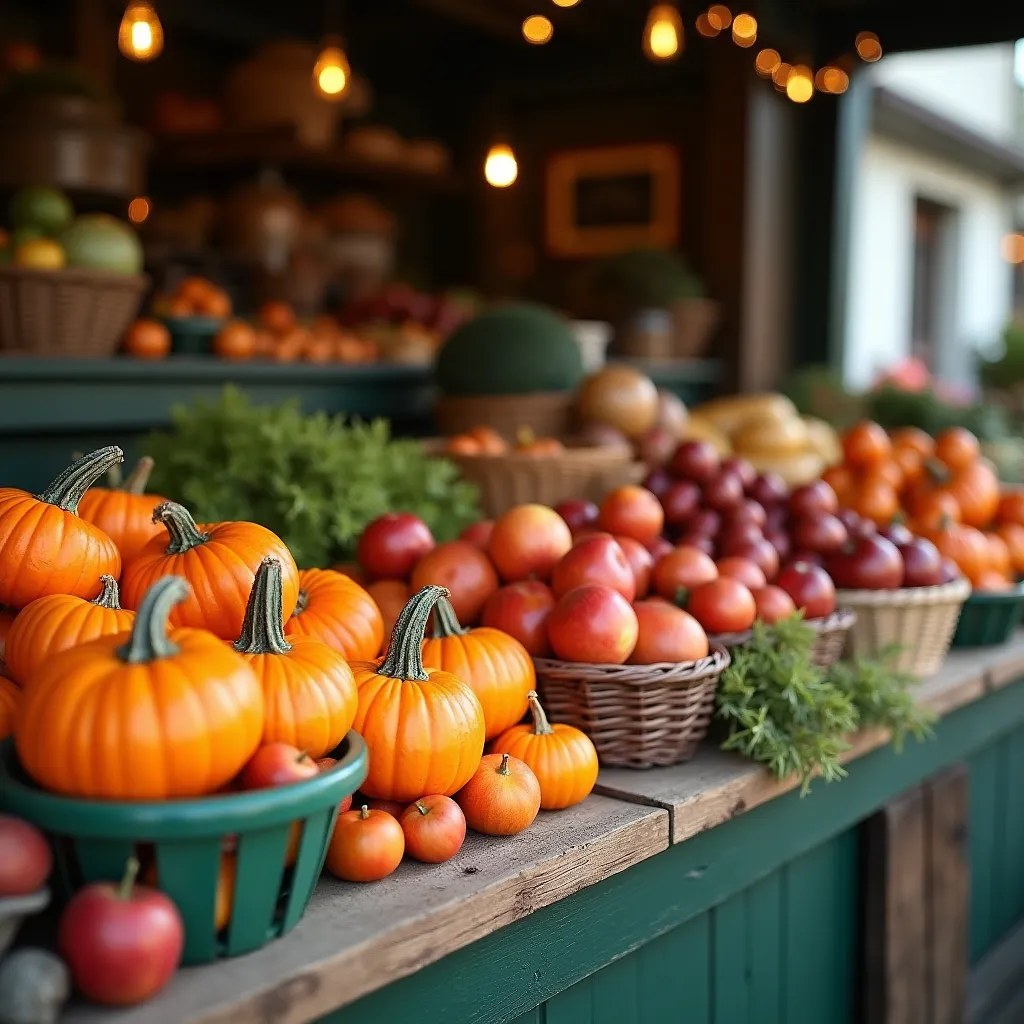 Étal de marché avec produits de saison